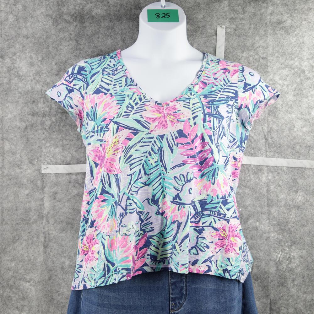 Lilly Pulitzer Shirt Womens Medium V Neck Short Sleeve Floral Tropical Summer - Picture 3 of 10